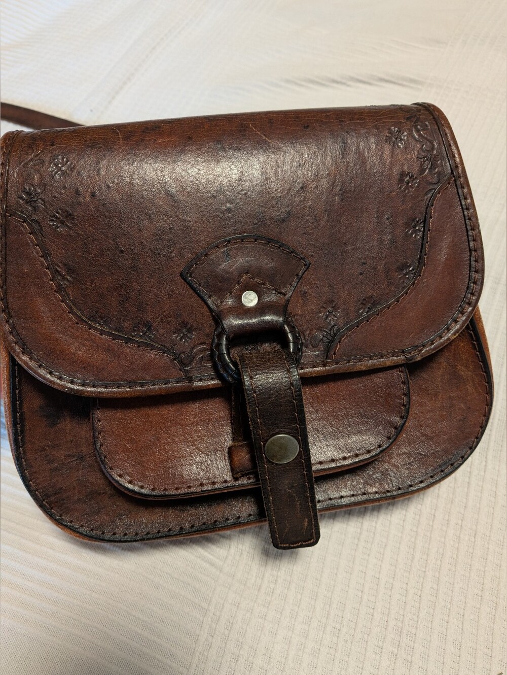 Vintage Brown Leather Crossbody Bag